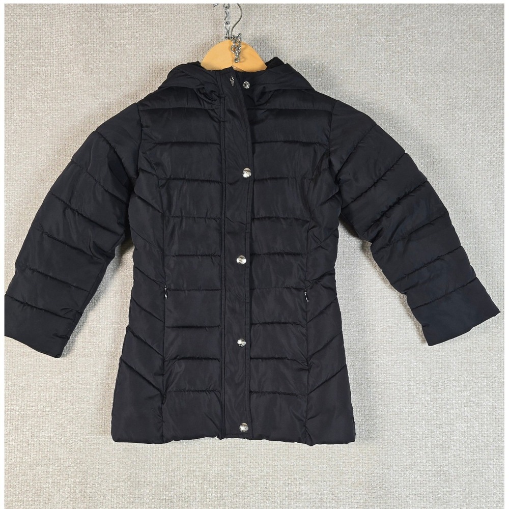 Kensie Girl Black Puffer Jacket Hooded Quilted Winter Coat KG834070 Kids 5/6